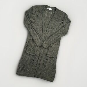 Knox Rose Cardigan Gray‎ Open Front Fringe Duster Long Size Small Beach Boho